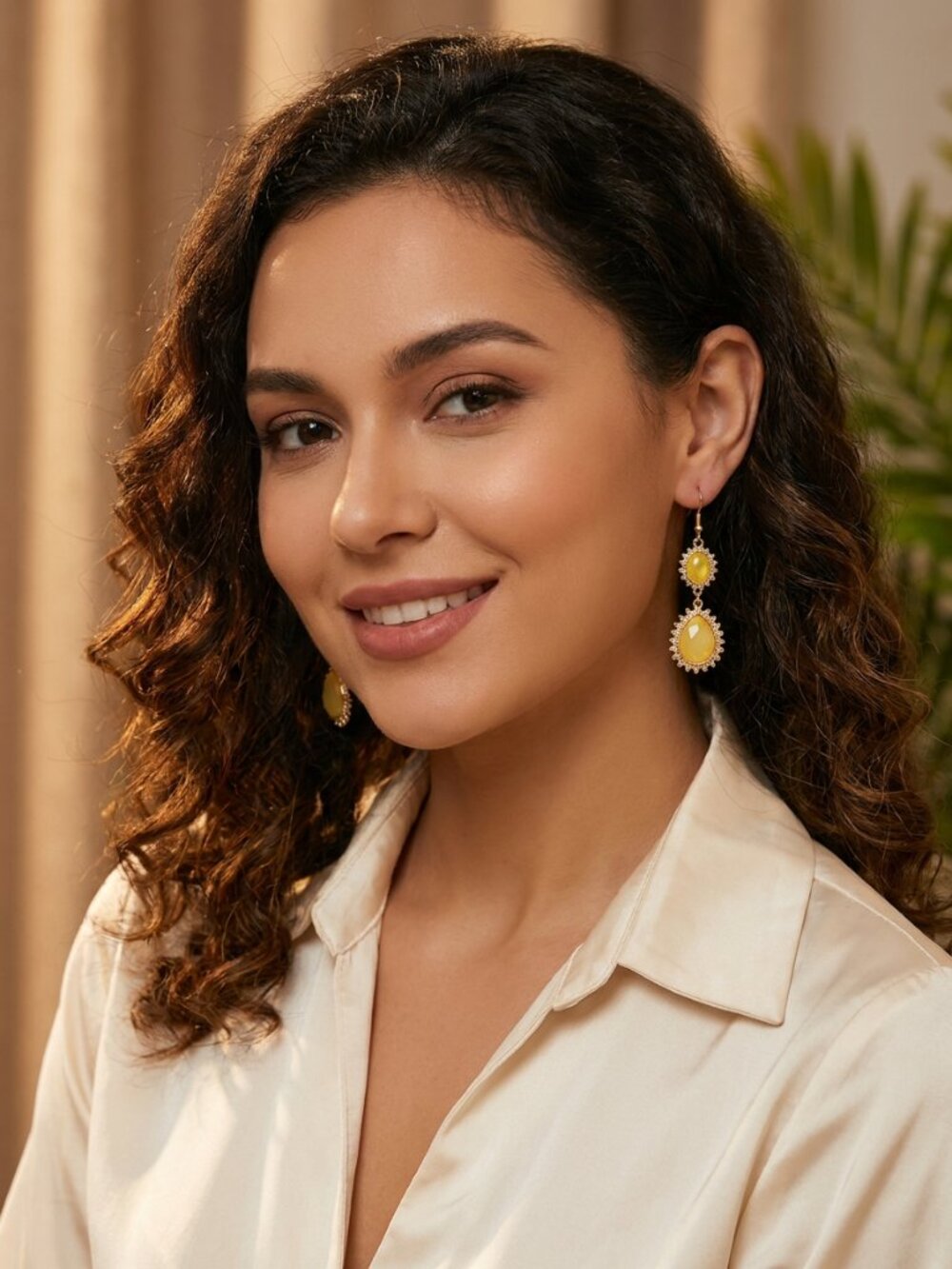 Designs by Forte | Sunburst Yellow Teardrop Dangle Earrings | Boho Vintage Style
